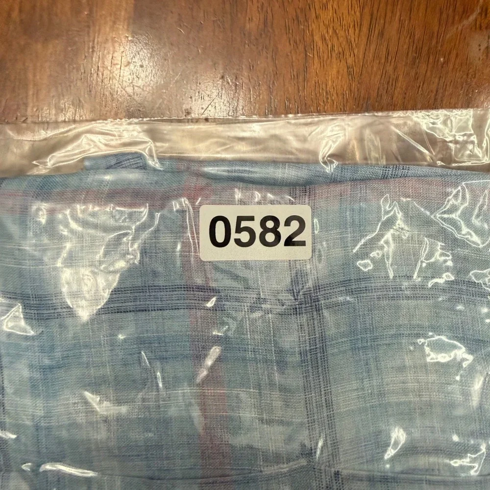 Peter‎ Millar Crystal Beach Linen Button Down Mens Medium Blue Pink Plaid Long